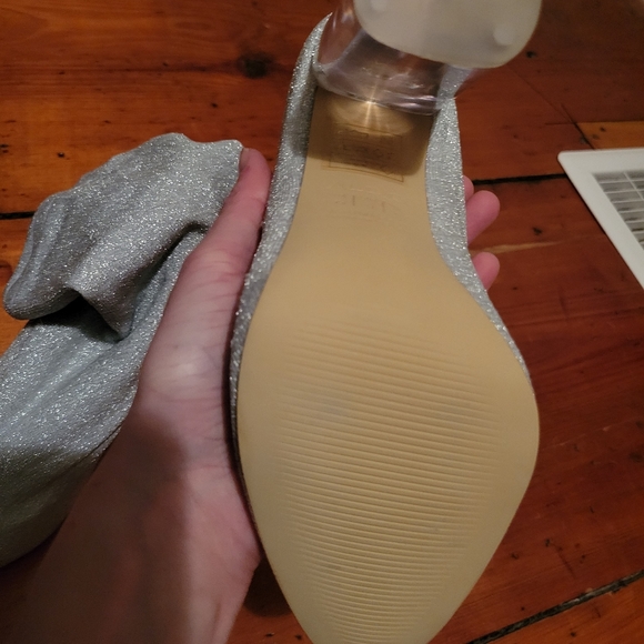 Aldo Silver Lovelyy Fabric Pull On Clear Heel Boot - Picture 9 of 10